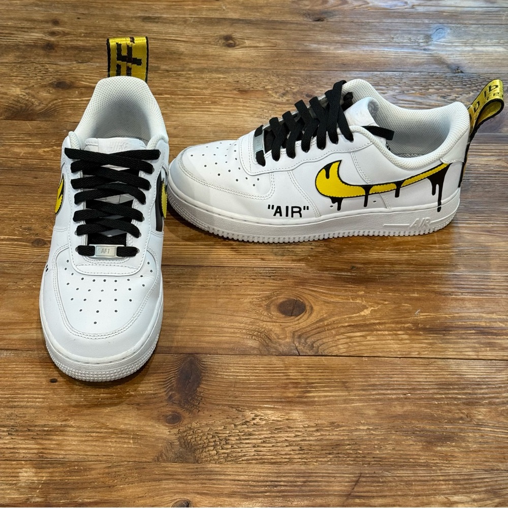 Nike AF1 Custom Hazard Yellow Dripping Air Force‎ 1 "Off White" Collab Sneaker 8